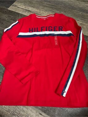 Tommy Hilfiger Red, Navy & White Striped Logo Long Sleeve